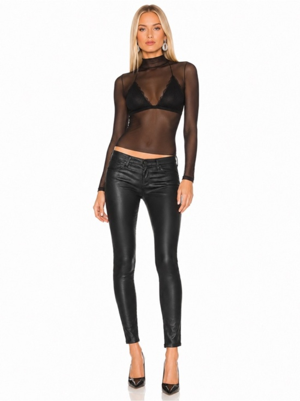 AG Jeans Super Black Farrah High Rise Ankle Faux Leather Skinny Pants Sz 28R